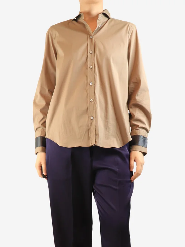Brunello Cucinelli Brown cotton shirt - size M in Brown Satin from Sign of the Times