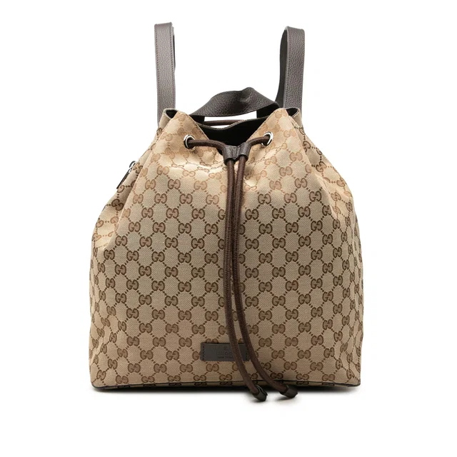 Beige Gucci GG Canvas Drawstring Backpack in Beige Canvas from Designer Revival