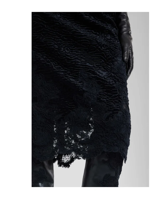 Ermanno Scervino Astrakhan-effect velvet midi pencil skirt with embroidered tulle details, photo 5 of 5 from SENSER