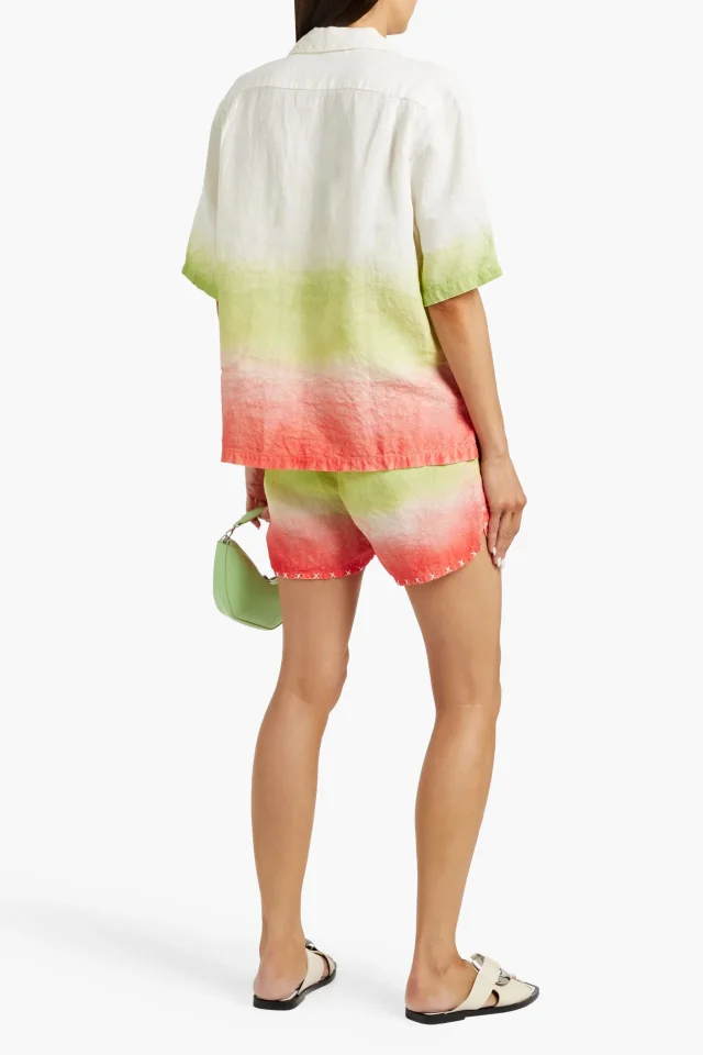 The Elder Statesman Sulfur Tie-Dyed Linen Shorts in White, photo 3 of 4 from THE OUTNET