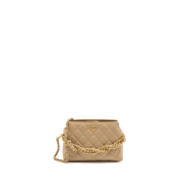 Chanel Bow Detailed Mini Clutch in Beige Caviar leather from EMIER