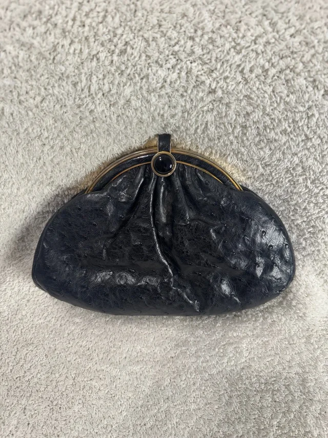 Judith Leiber Vintage Black Lizard Onyx Carnelian Clasp Clutch Shoulder Bag in black Lizard from Poshmark
