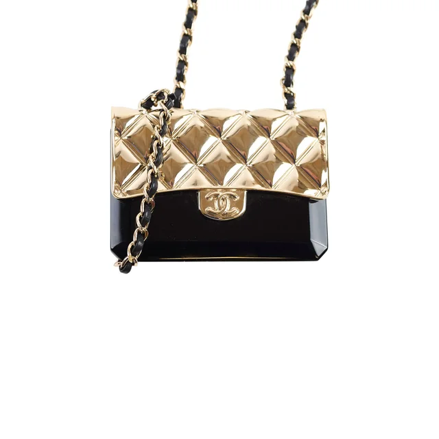 Chanel Gold Metal & Black Resin Flap Necklace Card holder in Black Resin from The Purse Affair