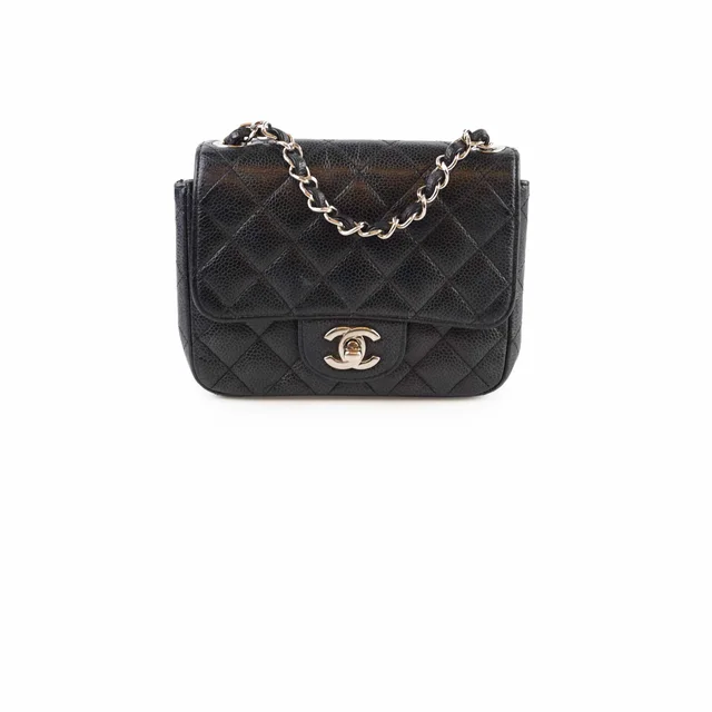 Chanel Mini Square Caviar Black SHW (11 Series) in Black Caviar leather from The Purse Affair