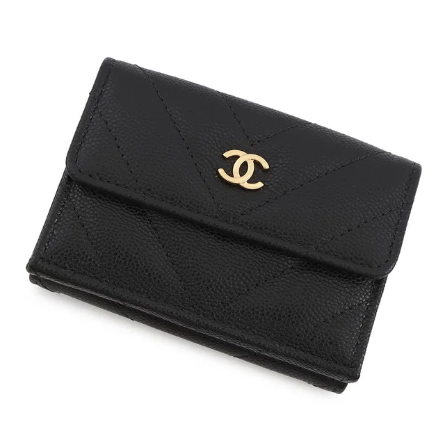Chanel Chevron Small Flap Compact Wallet BlackAP5202 Caviar Leather in Caviar leather from GALLERY RARE