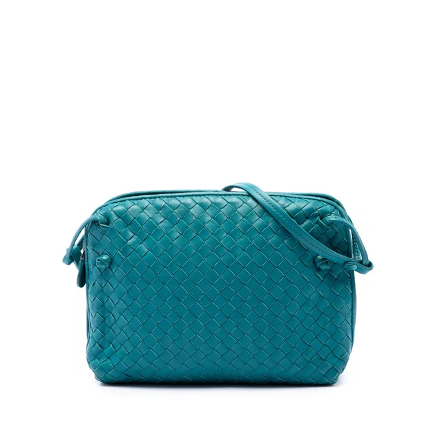 Blue Bottega Veneta Mini Nappa Intrecciato Nodini Double Zip Crossbody in Blue Nappa leather from Designer Revival