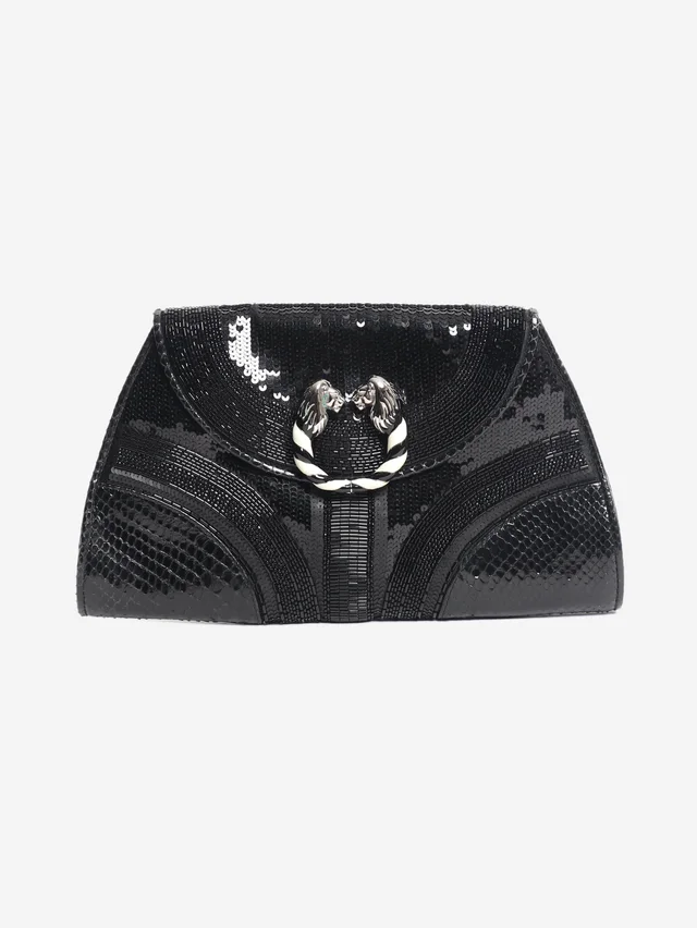 Bvlgari Black sequin embellished Leoni clutch in Black Leather from Sign of the Times