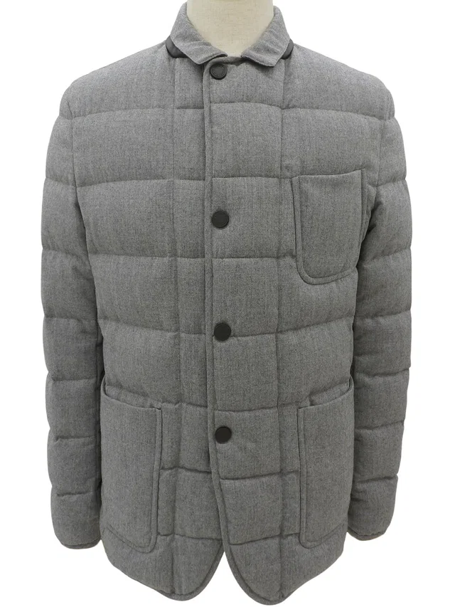Louis Vuitton Logo Button Quilted Jacket #46 Gray in Grey Wool from VINTAGE QOO TOKYO