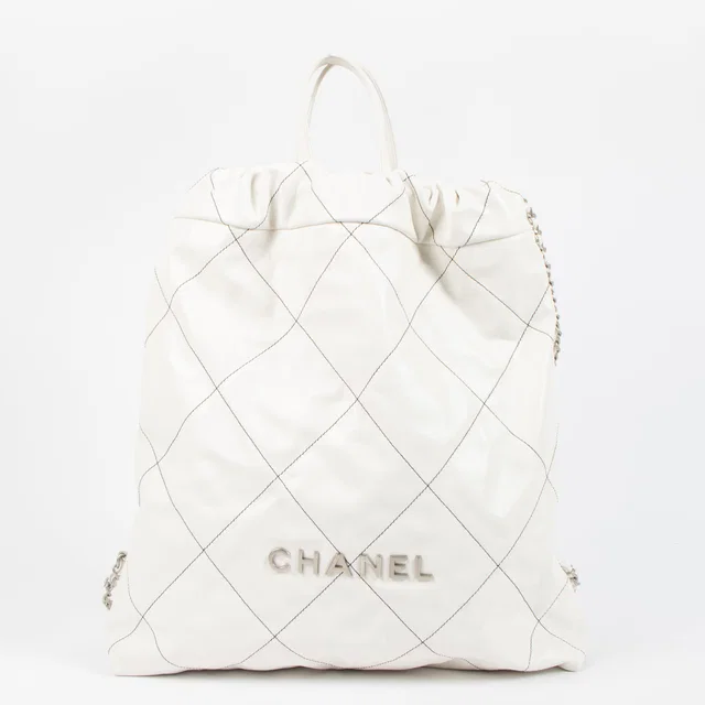 White Chanel 22 Backpack in White Leather from Labellov