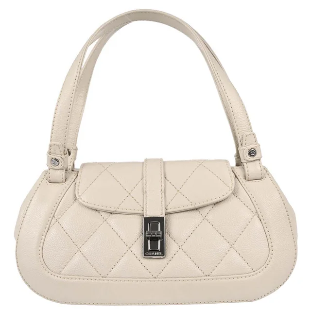 Chanel 2005-2006 Ivory Caviar Mademoiselle Lock Handbag in White Caviar leather from AMORE Vintage Tokyo