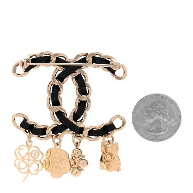 Chanel Crystal Chain CC Charms Brooch Black Gold in Black Lambskin from FASHIONPHILE, photo 2 of 3