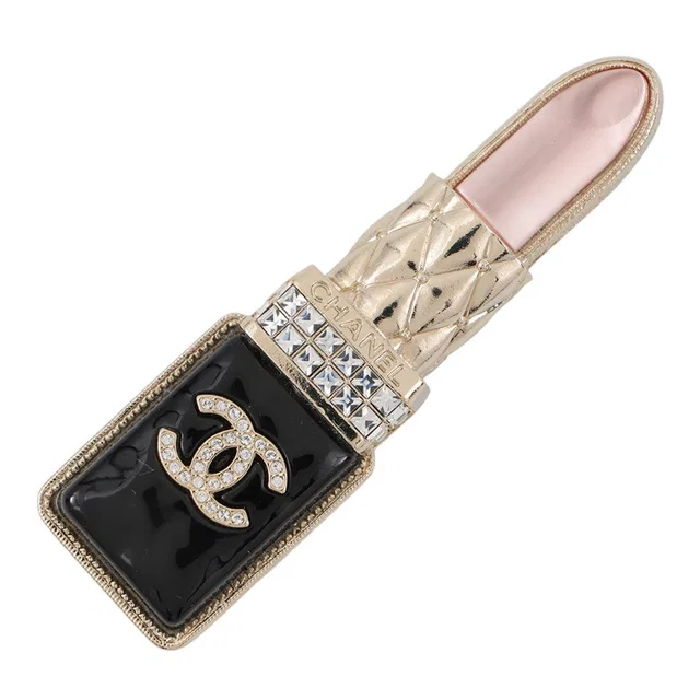 Chanel Lipstick motif brooch Black/PinkAB7677 Metal Rhinestone in Black from GALLERY RARE