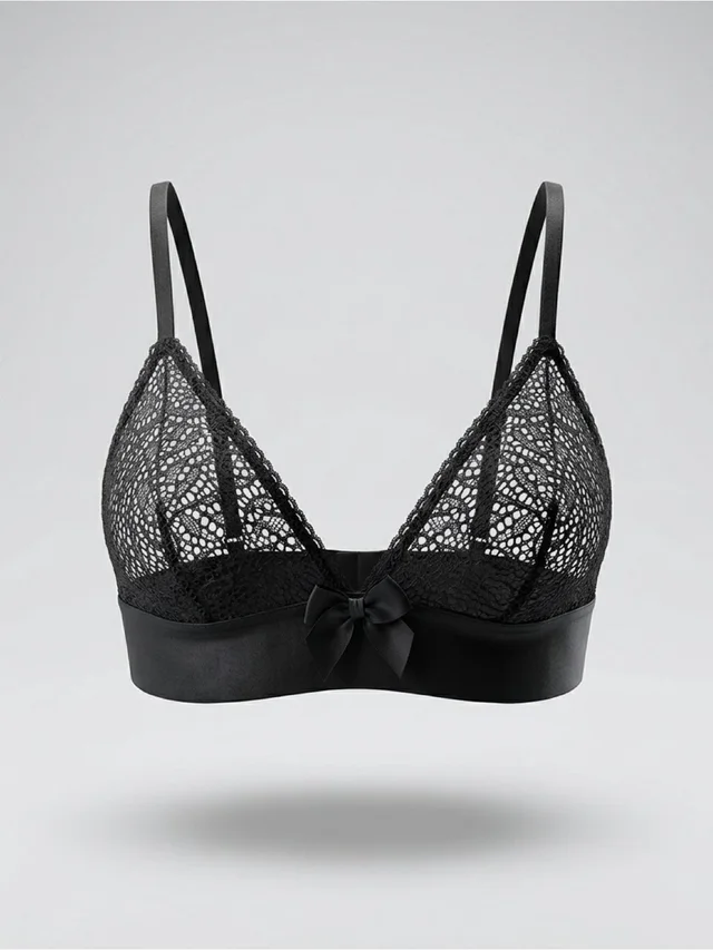 Stella McCartney Soft Cup Black Lace Bralette With Satin Band And Bow in black Satin from Poshmark