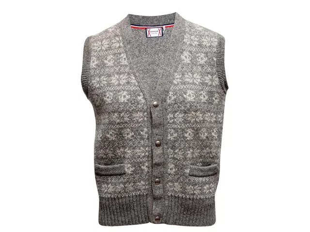 Grey Moncler Wool Patterned Button-Up Vest Size US S in Grey Wool from Designer Revival