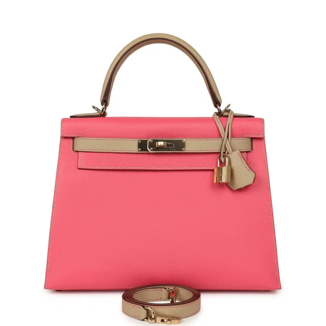 Hermès Special Order (HSS) Kelly Sellier 28 Rose Azalee, Trench Epsom Permabrass Hardware in Pink Epsom leather from Madison Avenue Couture