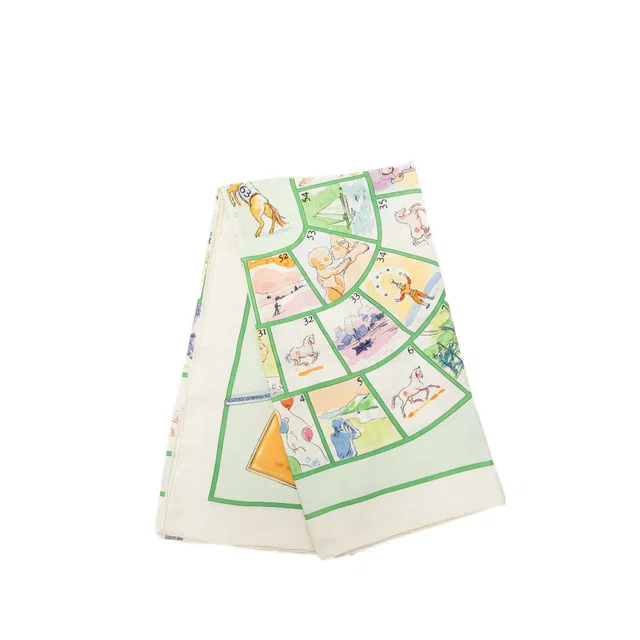 Green Hermès Le Jeu des Petits Bonheurs Silk Scarf 90 Scarves in Green Silk from Designer Revival