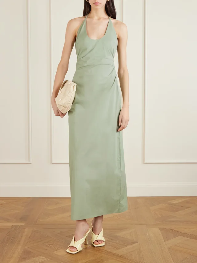 SIR Martina gathered cotton-poplin halterneck maxi dress in Green, photo 2 of 2 from NET-A-PORTER (Canada)