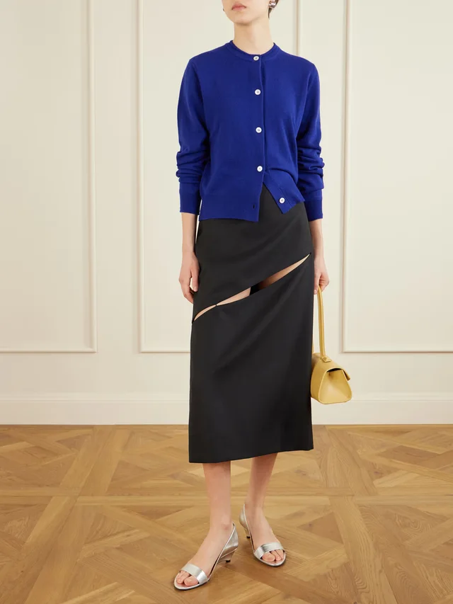 JIL SANDER Cut-out grain de poudre wool and mohair-blend midi skirt in Black, photo 2 of 2 from NET-A-PORTER (Canada)