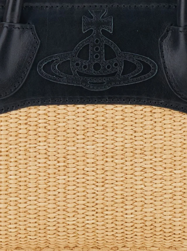 VIVIENNE WESTWOOD 'Troy' Beige Small Handbag with Logo Orb Embossed on the Front and Raffia Effect in Cotton Blend for Women in Beige 58% Cotton 42% Polyamide, photo 10 of 10 from Gaudenzi Boutique