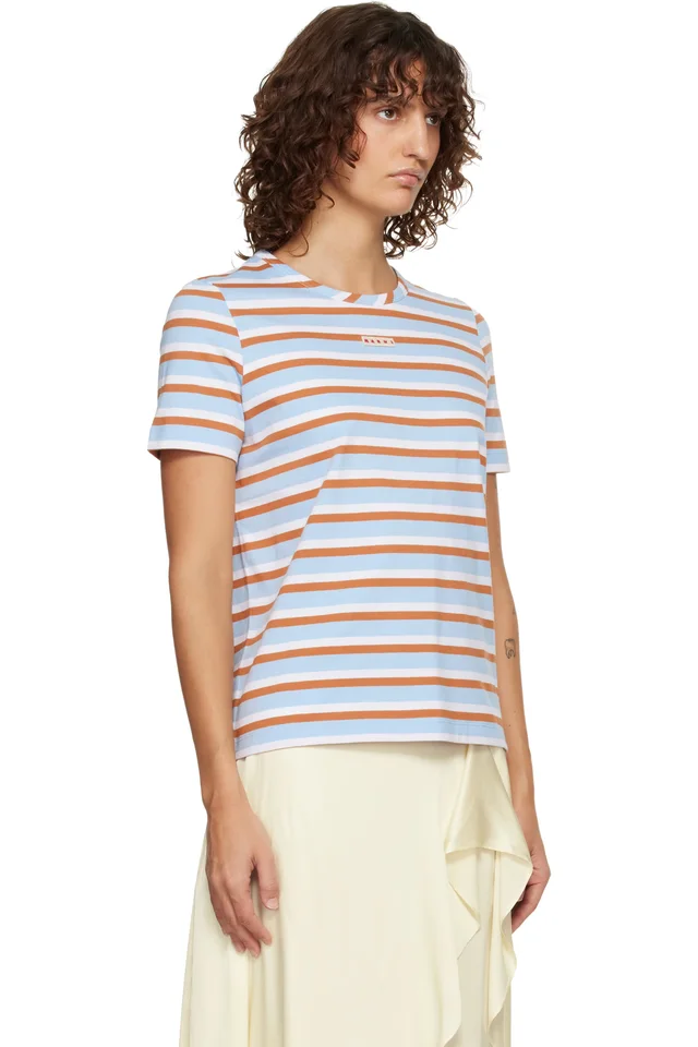 Marni Blue & Brown Striped Cotton T-shirt, photo 2 of 4 from SSENSE