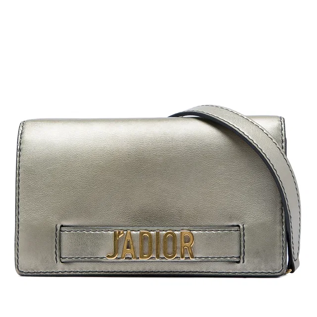 Silver Dior Metallic Calfskin JAdior Clutch with Chain Crossbody Bag in Silver Calfskin from Designer Revival