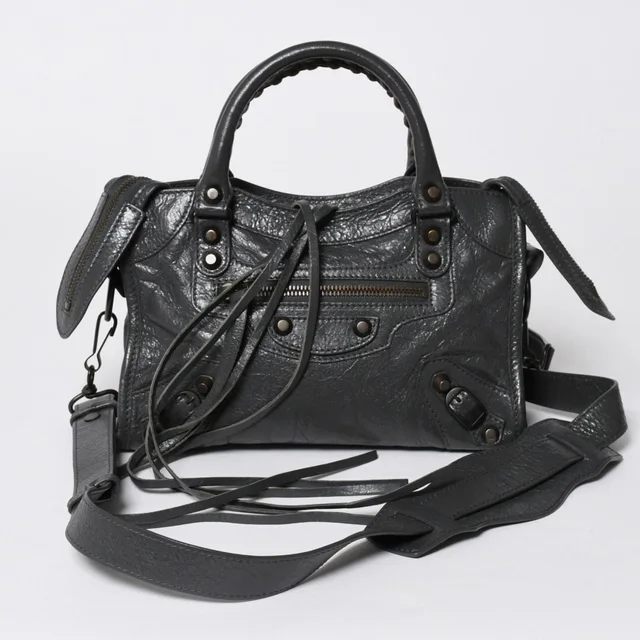 Balenciaga Classic Mini City 2-Way Bag Leather Gray Antique Gold in Grey Leather from The Reluxe