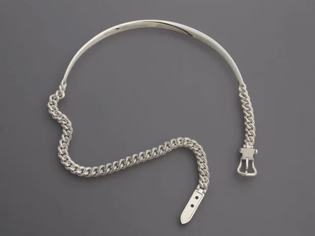 Hermès Sterling Silver Boucle Sellier Inflexible Necklace in Silver from Ann's Fabulous Finds, photo 4 of 5
