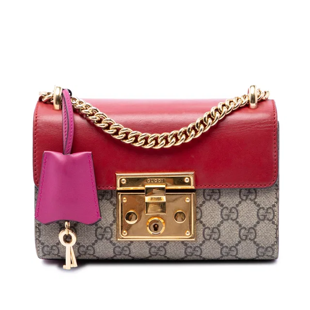 Red Gucci Small GG Supreme Padlock Crossbody in Red Coated canvas from Designer Revival