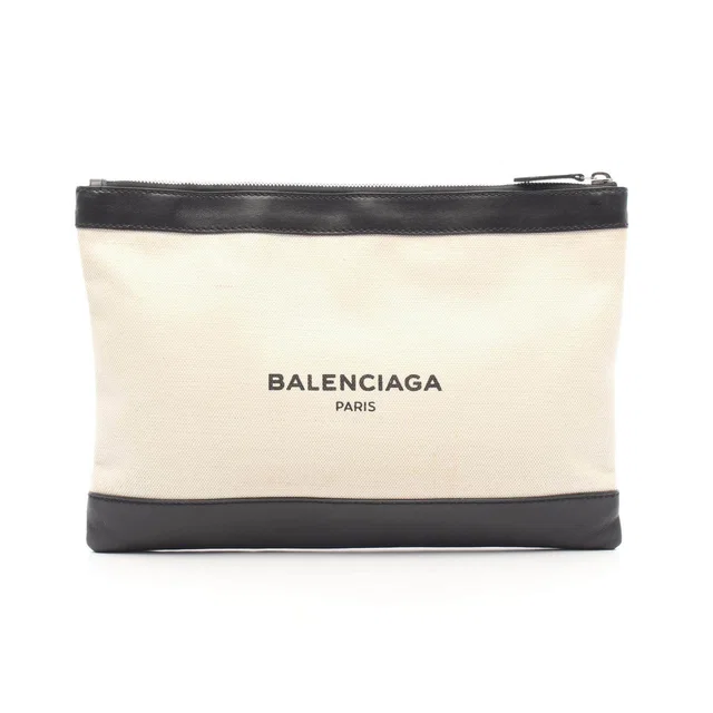 Balenciaga Navy Clip M Canvas Leather Clutch Bag in Navy Canvas from LuxUness