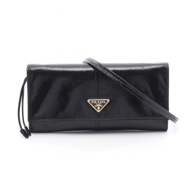 Prada Shoulder Bag Black Leather Strap Wallet in Black Leather from The Reluxe