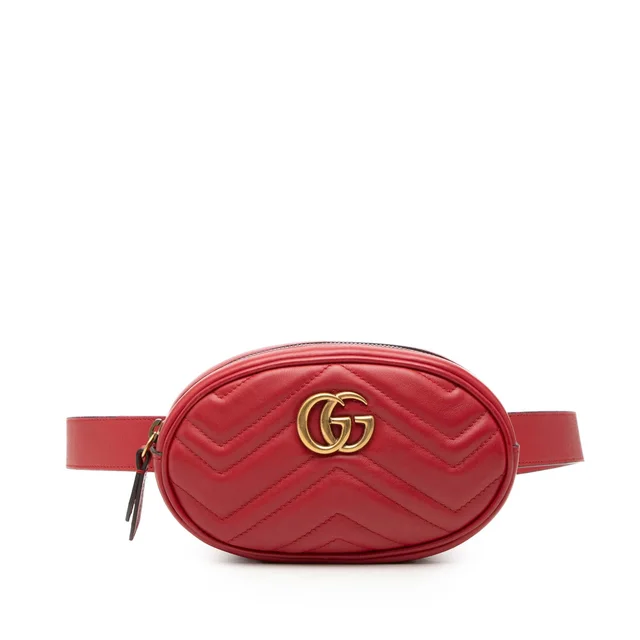 Red Gucci GG Marmont Matelasse Leather Belt Bag in Red Leather from Designer Revival