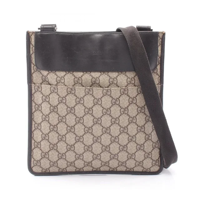 Gucci Shoulder Bag GG Supreme Beige Dark Brown Canvas Leather in Brown Canvas from The Reluxe