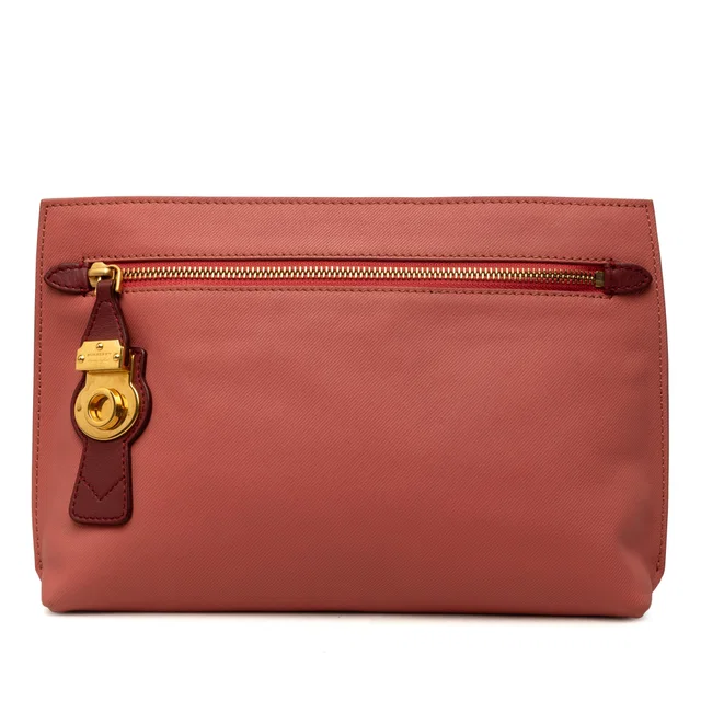 Pink Burberry Bicolor Leather Pendleton Clutch in Pink Leather from Designer Revival