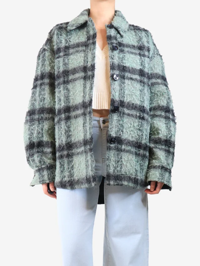 Acne Studios Black and green brushed wool plaid overshirt - size S in Black Wool from Sign of the Times, photo 3 of 3