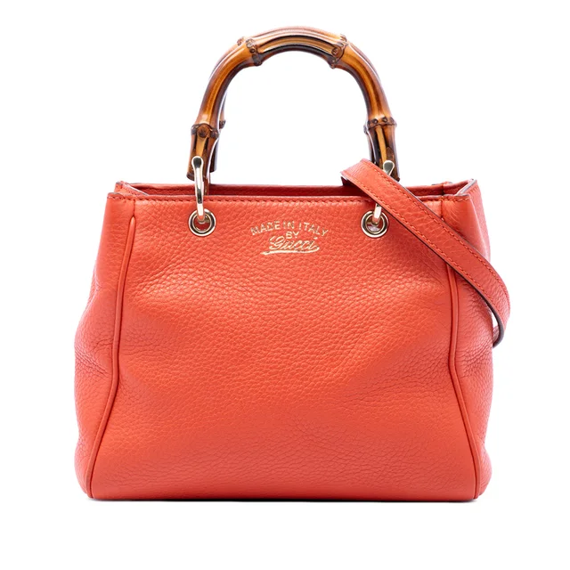 Orange Gucci Mini Calfskin Bamboo Shopper Satchel in Orange Calfskin from Designer Revival