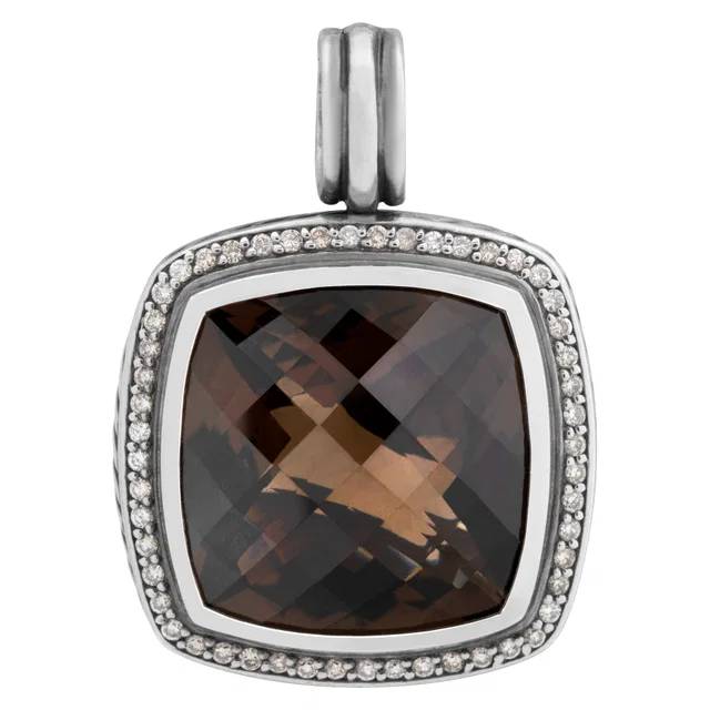 David Yurman Albion collection, smoky quartz & diamonds pendant, set in sterling silver in Silver Yellow Gold, Sterling Silver from Gray And Sons