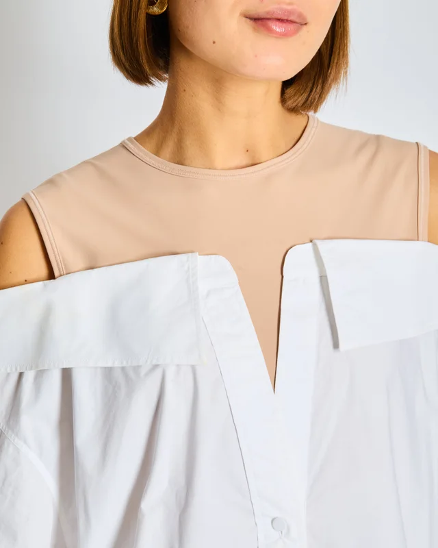 Valentino Garavani White Off the Shoulder Cotton Button Down Shirt with Nude Lining Size IT 42 (UK 10) in White from Sellier, photo 2 of 2
