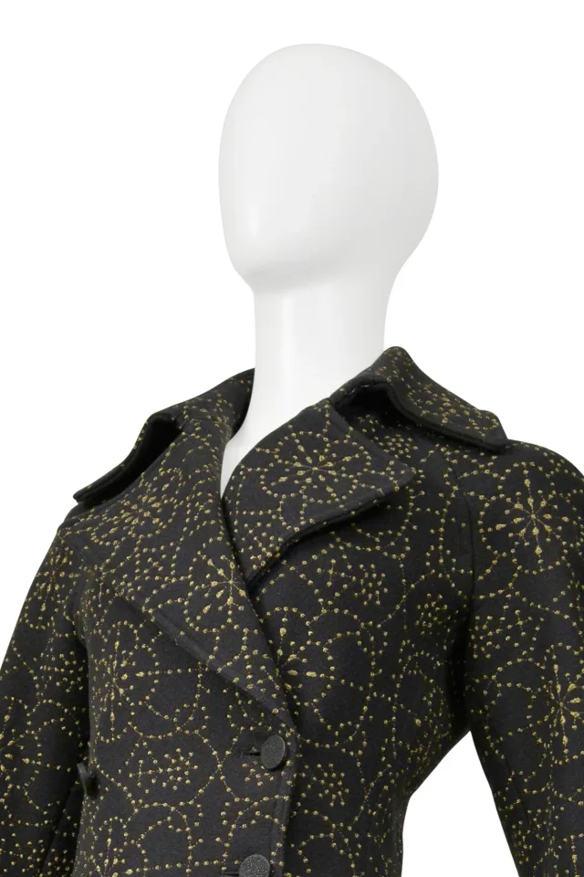 Alaïa Black Coat With Metallic Gold Embroidery in Black Cashmere from Resurrection Vintage, photo 6 of 12