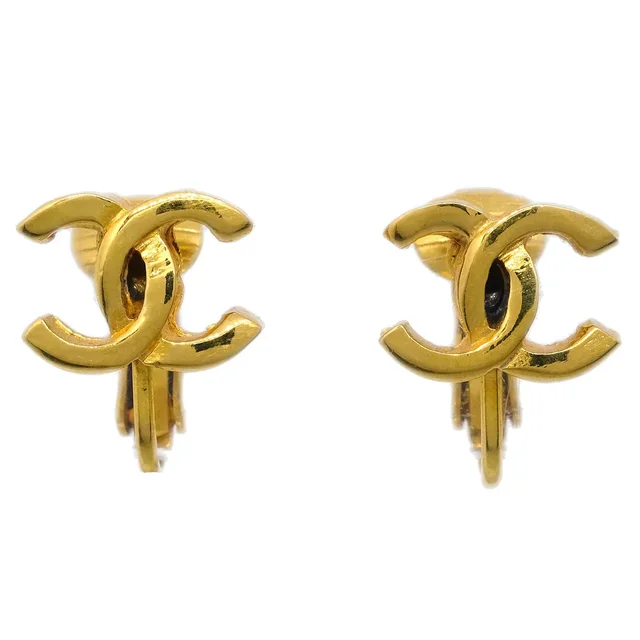 Chanel Mini CC Earrings Clip-On Gold 233 in Gold from AMORE Vintage Tokyo