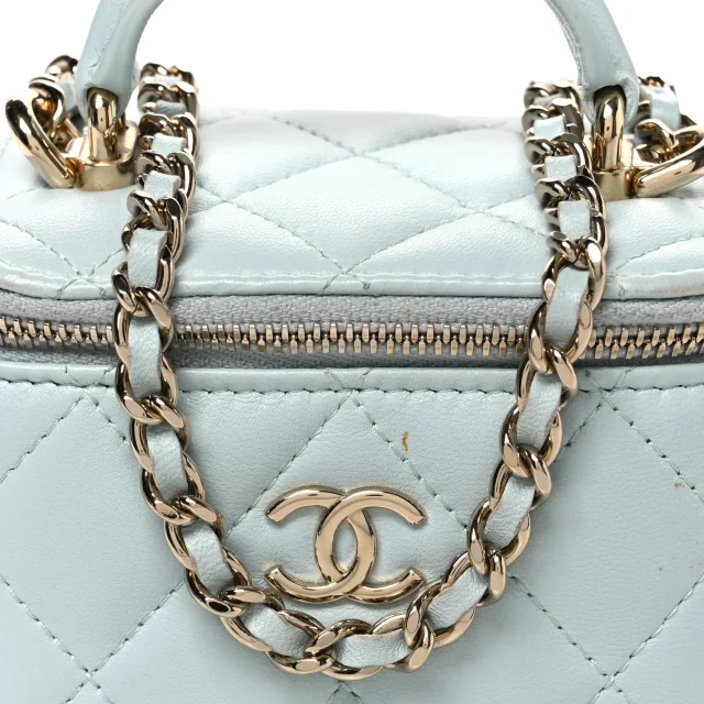 Chanel Quilted Top Handle Mini Vanity Case in Blue Lambskin from FASHIONPHILE, photo 8 of 12