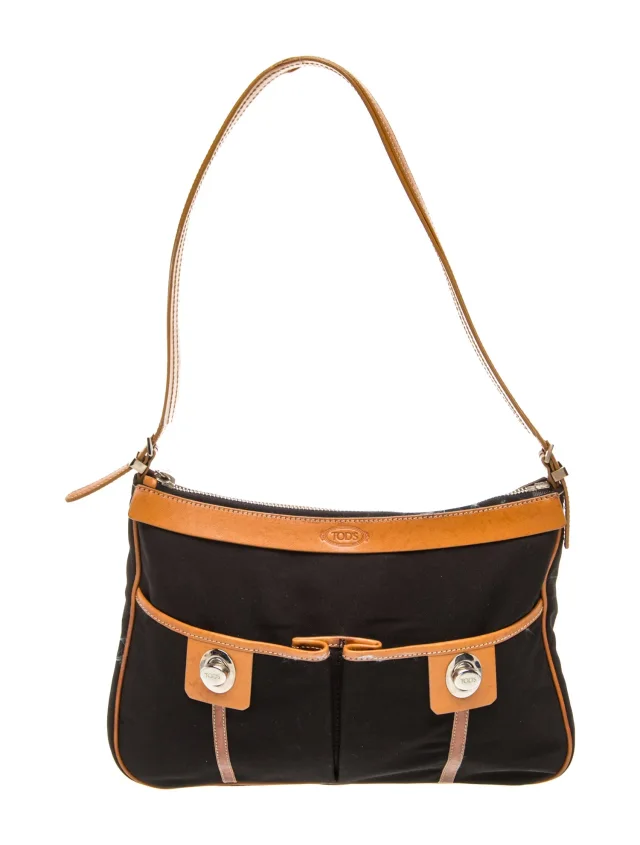 Tod's Shoulder Bag handbags in brown|red Canvas from The RealReal
