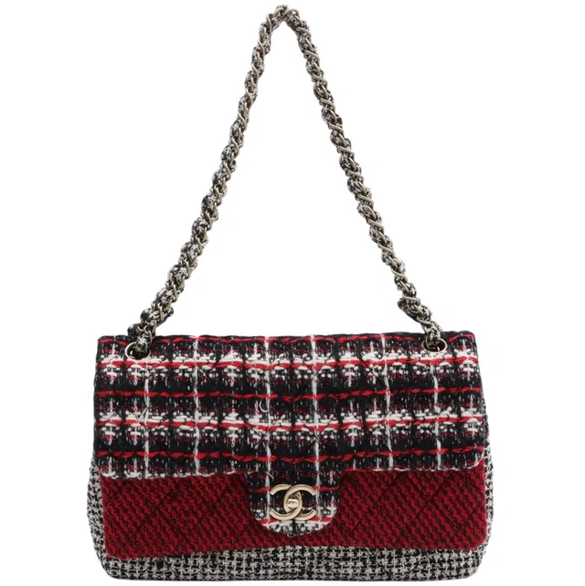 Chanel Circa 2009 Tweed CC Turnlock Chain Shoulder Bag, Red/Black/White in Black Tweed from VINTAGE QOO TOKYO