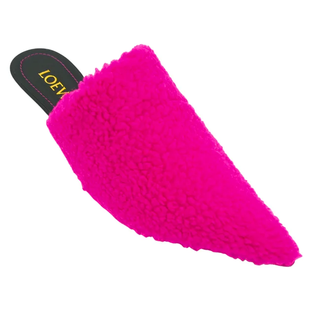 Loewe Neon Pink Dive Shearling Mules in Pink Leather from Clotheshorse Anonymous