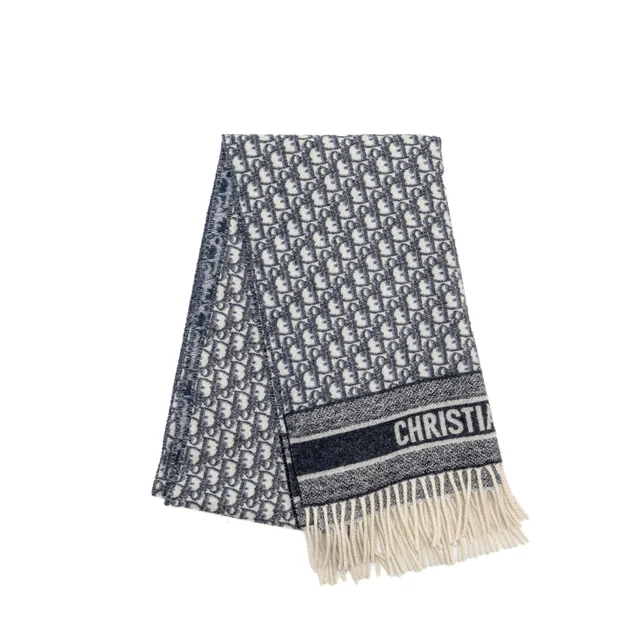 Dior Obilique scarf 200*45cm cashmere ecru / navy blue in Navy Cashmere from EMIER