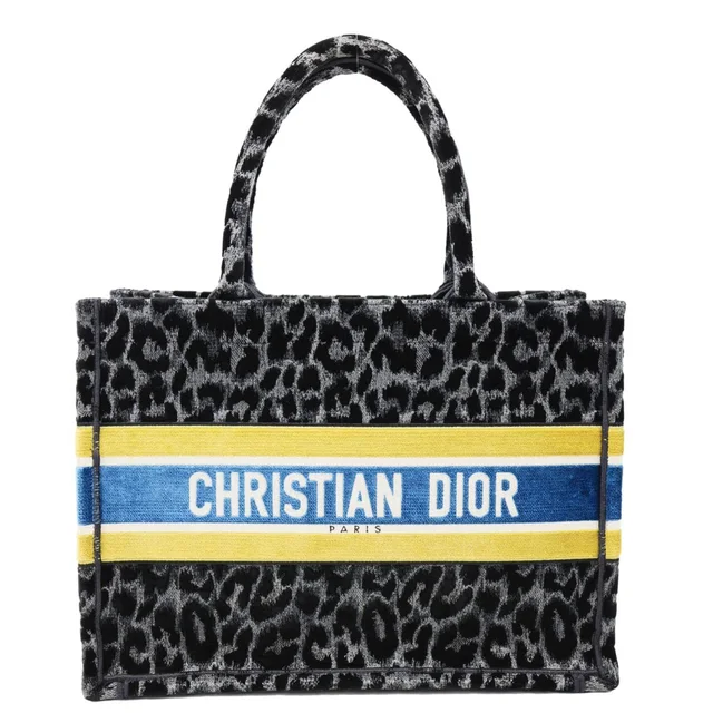 Dior Book Medium Leopard Mizza Embroidered Tote Bag Black in Black Canvas from Dallas Designer Handbags