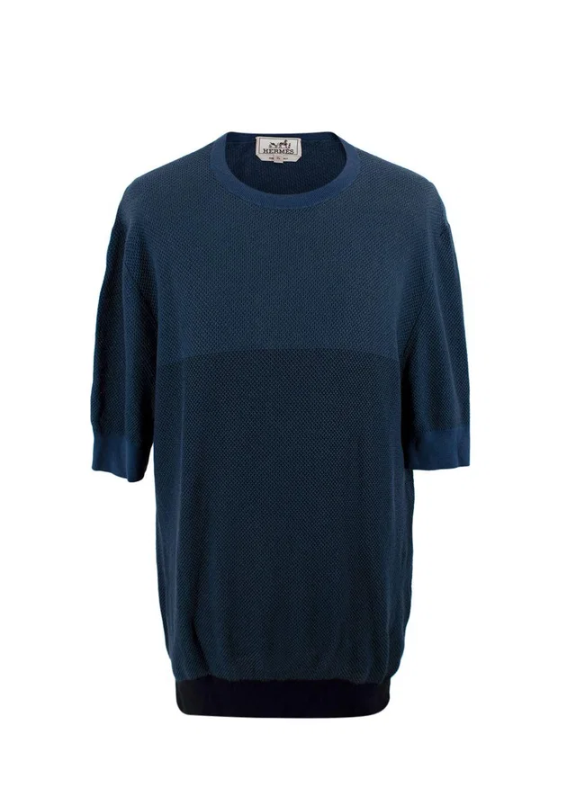 Hermès Blue Two-tone Knitted Cotton T-Shirt in Blue from HEWI