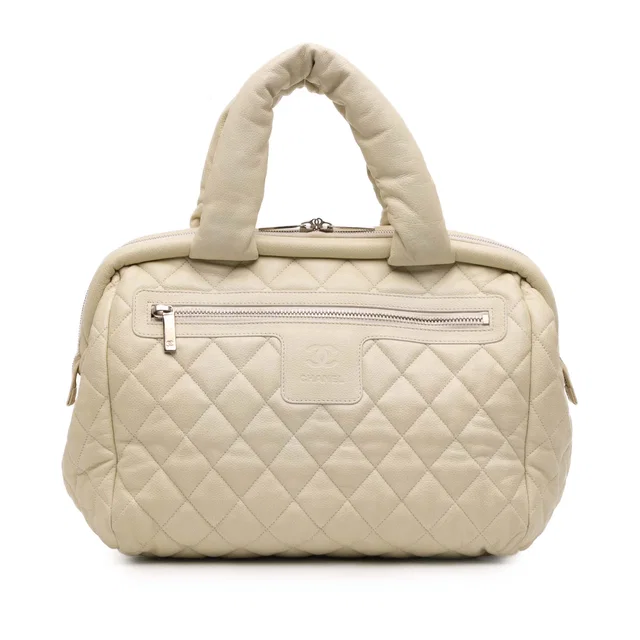 White Chanel Quilted Caviar Coco Cocoon Bowler Bag in White Caviar leather from Designer Revival