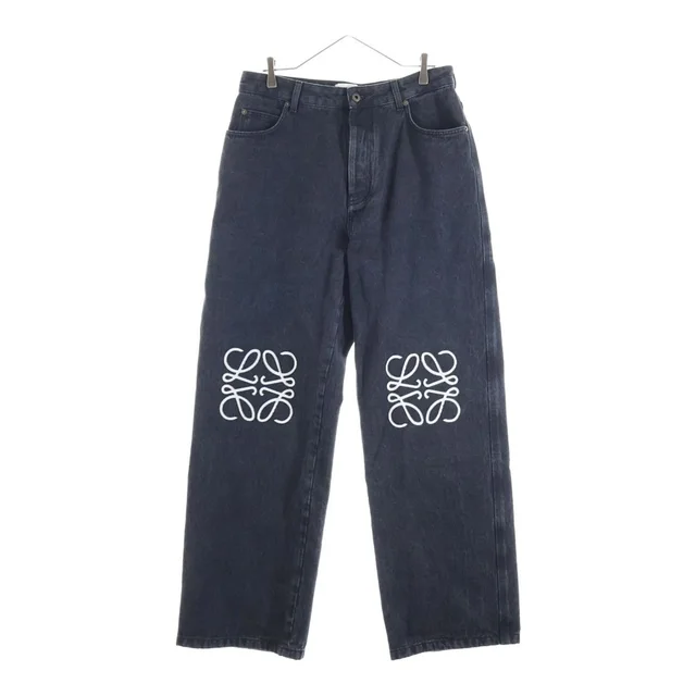 Loewe Anagram Baggy Jeans Embroidery Pants Denim Black in Black Denim from The Reluxe