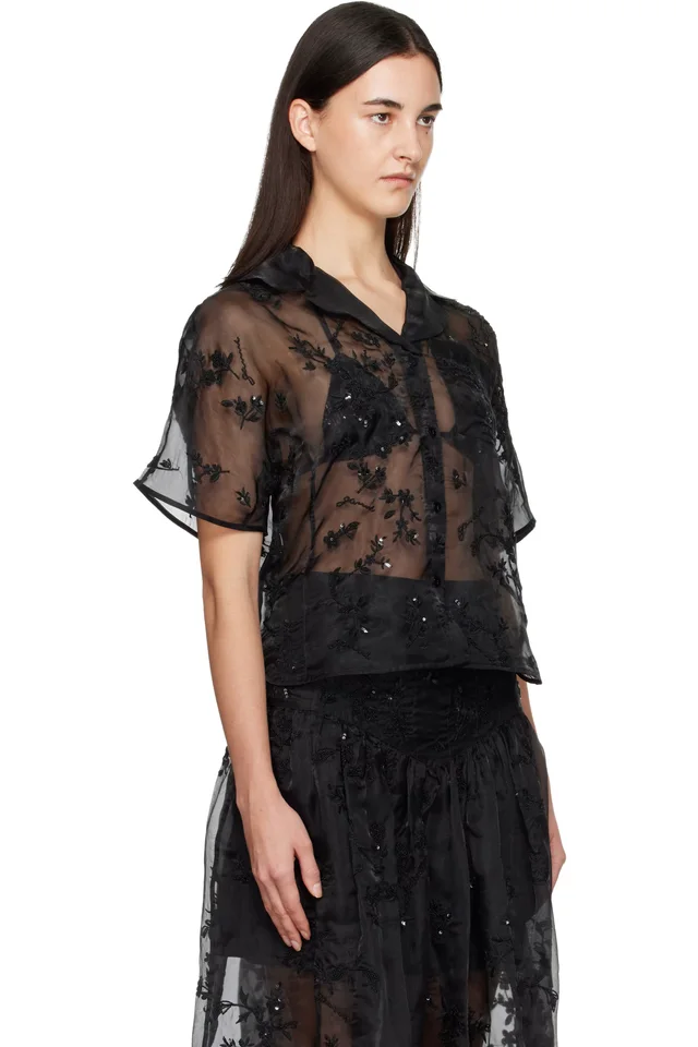 GANNI Black Embellished Organza Shirt, photo 2 of 4 from SSENSE