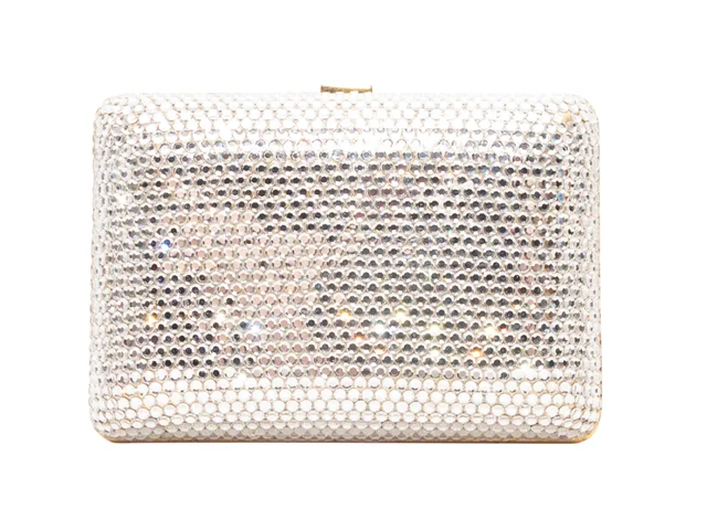 Silver & Gold Judith Leiber Crystal-Embellished Hard Shell Clutch in Gold Leather from Designer Revival, photo 1 of 1